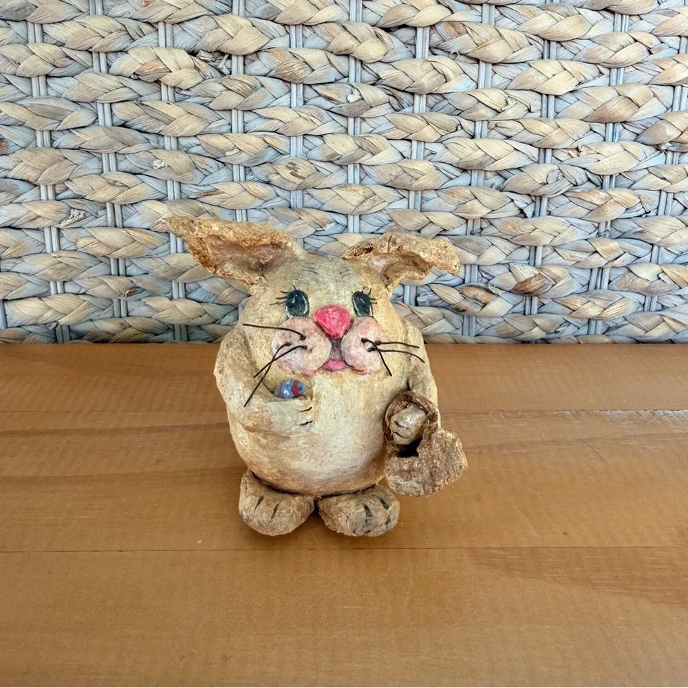Hand Made Vintage Paper Mache Bunny Rabbit Signed By Artist Easter Spring